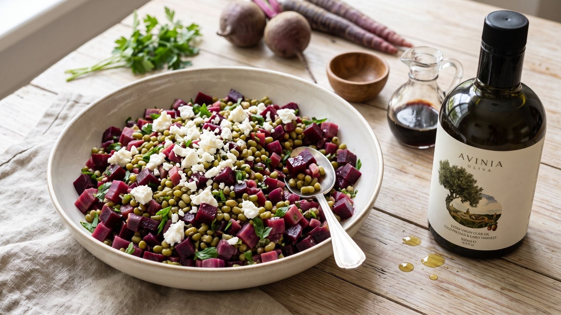 Pancar ve Mor Havuçlu Maş Fasulyesi Salatası
